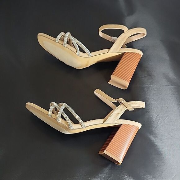 BRAND NEW GLAZE WOMEN’S BLOCK-HEEL RHINESTONES CRISS-CROSS STRAP SANDAL - Picture 8 of 16